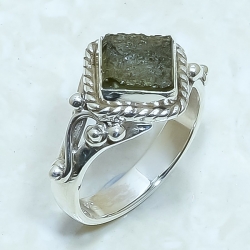 Moldavite Rough Natural Gemstone 925 Sterling Silver Ring