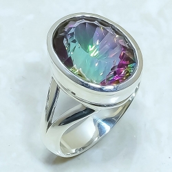 Mystic Topaz Natural Gemstone Handmade 925 Sterling Silver Ring