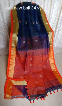 Linen Ball Buti Saree With Blouse