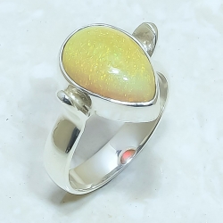 Ethiopian Fire Opal Natural Gemstone 925 Sterling Silver Ring