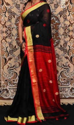 Linen Ball Buti Saree With Blouse