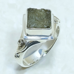 Moldavite Rough Natural Gemstone 925 Sterling Silver Ring For Her