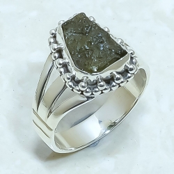 Moldavite Rough Natural Gemstone 925 Sterling Silver Ring