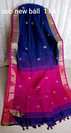 Linen Ball Buti Saree With Blouse