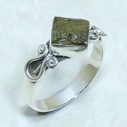 Moldavite Rough Natural Gemstone 925 Sterling Silver Ring