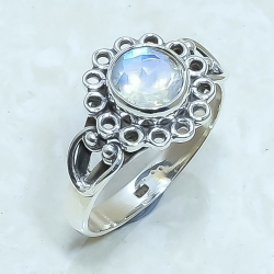 Rainbow Moonstone Natural Gemstone 925 Sterling Silver Ring