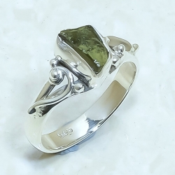 Moldavite Rough Natural Gemstone 925 Sterling Silver Ring