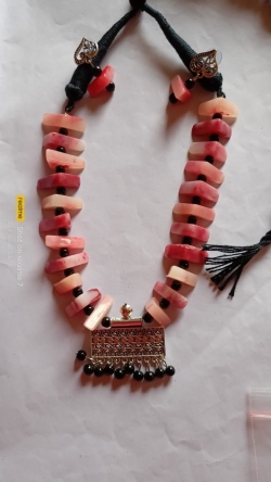 Pink Gemstone Uncut Beads Necklace