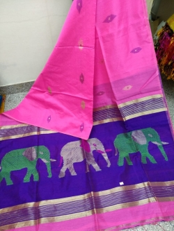 Cotton Silk Elephant Degin Saree With Bouse