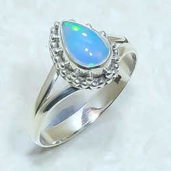 Ethiopian Fire Opal Natural Gemstone 925 Sterling Silver Ring