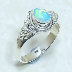 Ethiopian Fire Opal Natural Gemstone 925 Sterling Silver Ring