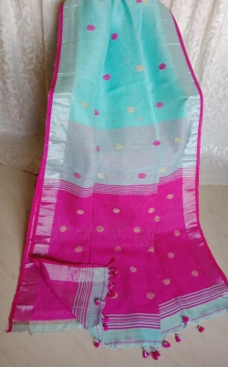 Linen Ball Buti Saree With Blouse
