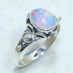 Ethiopian Fire Opal Natural Gemstone 925 Sterling Silver Ring