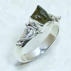 Moldavite Rough Natural Gemstone 925 Sterling Silver Ring For Her