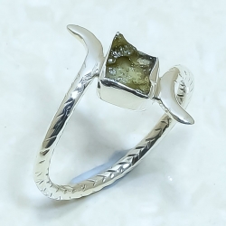 Moldavite Rough Natural Gemstone 925 Sterling Silver Ring For Her