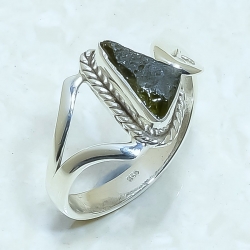 Moldavite Rough Natural Gemstone 925 Sterling Silver Ring