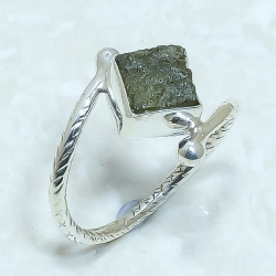 Moldavite Rough Natural Gemstone 925 Sterling Silver Ring