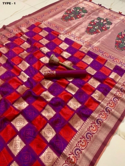 Pure Silk With Weaving Work With Orginal Jari & Multi Color