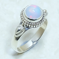 Ethiopian Fire Opal Natural Gemstone 925 Sterling Silver Ring For Her