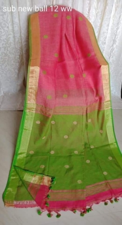 Linen Ball Buti Saree With Blouse