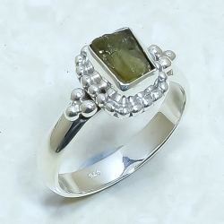 Moldavite Rough Natural Gemstone 925 Sterling Silver Ring