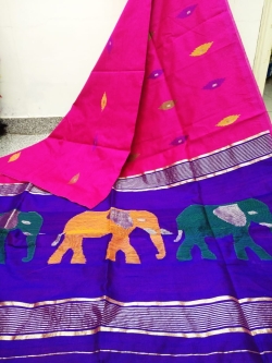 Cotton Silk Elephant Degin Saree With Bouse