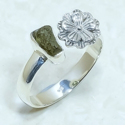 Moldavite Rough Natural Gemstone 925 Sterling Silver Ring For Her