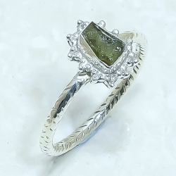 Moldavite Rough Natural Gemstone 925 Sterling Silver Ring