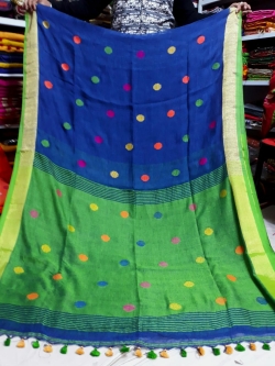 Linen Ball Buti Saree With Blouse