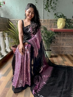 Party Wear Multicolor Sequence Work Saree (Size-12)