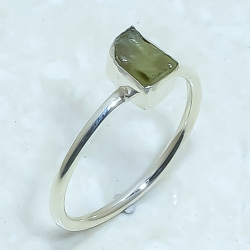 Moldavite Rough Natural Gemstone 925 Sterling Silver Ring