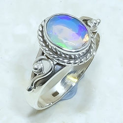 Rainbow Moonstone Natural Gemstone 925 Sterling Silver Ring