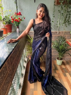 Party Wear Multicolor Sequence Work Saree (Size-12)