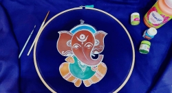 Fabric Paint on Blouse Piece Cotton Lord Ganesha