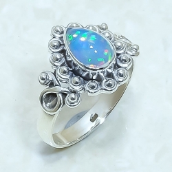Ethiopian Fire Opal Natural Gemstone 925 Sterling Silver Ring