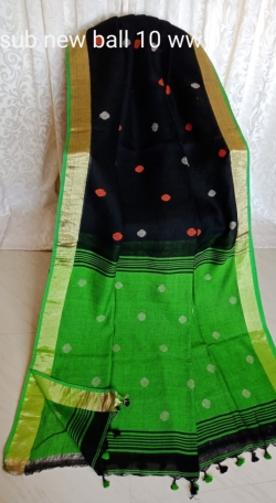 Linen Ball Buti Saree With Blouse