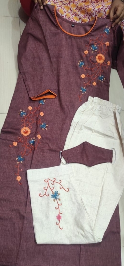 Premium Rayon Cotton Kurti with embroidery work and cotton pant