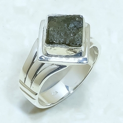 Moldavite Rough Natural Gemstone 925 Sterling Silver Ring For Her