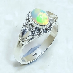 Ethiopian Fire Opal Natural Gemstone 925 Sterling Silver Ring