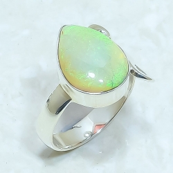 Ethiopian Fire Opal Natural Gemstone 925 Sterling Silver Ring