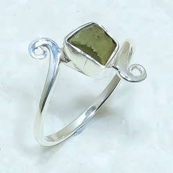 Moldavite Rough Natural Gemstone 925 Sterling Silver Ring