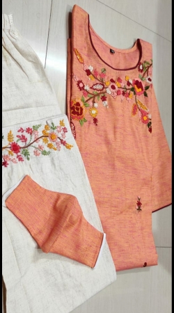Handloom cotton kurti with embroidery work and linen cotton pant