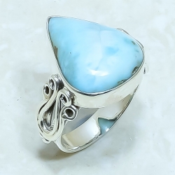 Caribbean Larimar Natural Gemstone 925 Sterling Silver Ring