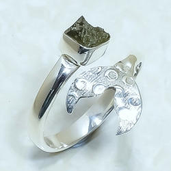 Moldavite Rough Natural Gemstone 925 Sterling Silver Ring