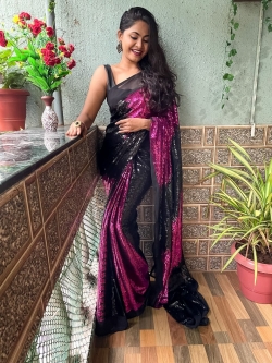 Party Wear Multicolor Sequence Work Saree (Size-12)
