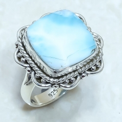 Caribbean Larimar Natural Gemstone 925 Sterling Silver Ring