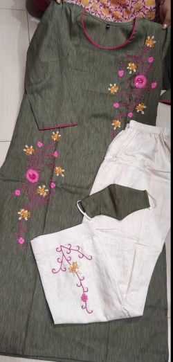 Premium Rayon Cotton Kurti with embroidery work and cotton pant