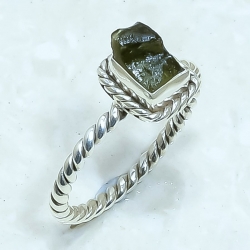 Moldavite Rough Natural Gemstone 925 Sterling Silver Ring