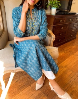 Sambhal Puri Ikkat Print Cotton Katha Work Kurta,