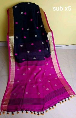 Linen Ball Buti Saree With Blouse